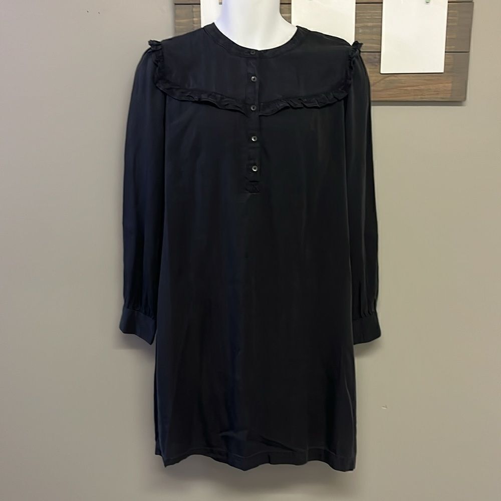 Old Navy Rustic Faded Black Ruffled Pullover Button Crew Neck Shirt Dress-Large